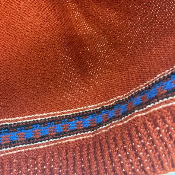 Handmade Hand Knit Women's Rusty Orange Fair Isle Cardigan Sweater Size Medium - Picture 6 of 7